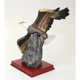 BANBERRY DESIGNS Eagle in Flight Porcelain American Bald Eagle Figurine on a Finished Wood Base Wildlife Collectible Figurine Measures 12.5" x 8"