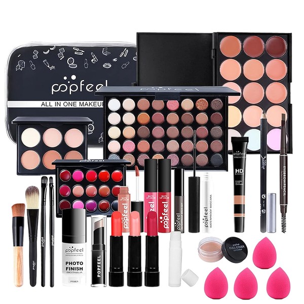 All in one make-up set with eyeshadow palette, lipstick concealer, 30 pieces, all-in-one make-up gift set, cosmetic make-up starter kit with cosmetic bag for teenage girls, women