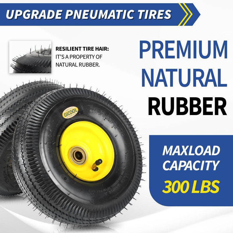 GICOOL 4.10/3.50-4 Explorer Series Rubber Tire and Wheel, with 2.25"