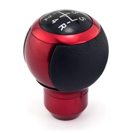Thruifo 5 Speed Gear Car Shifter Handle, Leather Covered Aluminum Manual Stick Shift Knob Fit Most MT Transmissions, Red