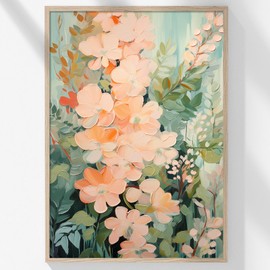 Oiyehokeul Abstract Botanical Wall Art Canvas Print 16x24in Unframed, Wrapped Canvas, Green, Orange, Pink Floral Abstract Flower Wall Art for Living Room, Bedroom, Office