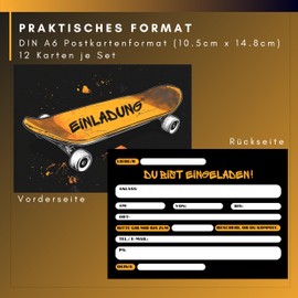 HIDEBLOOM Graffiti Skateboard Invitation Cards Children's Birthday Boy and Girl I Pack of 12 I DIN A6 (10.5 cm x 14.8 cm) I Invitation Cards Graffiti I Birthday Invitations Graffiti Skateboard