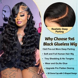 XNJ 26 Inch Glueless Wigs Human Hair Pre Plucked Pre Cut 200% Density Lace Front Wigs Human Hair Body Wave 9x6 Closure Wear And Go Wig Human Hair Black Wig For Women