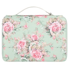 Estuche para lápices, estuche para lápices impreso de 4 capas con 200 ranuras para bolígrafos independientes para estudiantes de arte para ordenar y almacenar lápices(Green rose)