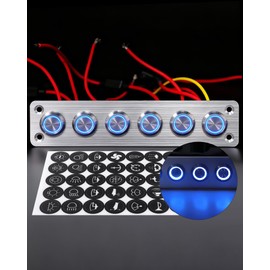 IZTOSS 6 Gang Aluminum Marine Rocker Switch Panel - Pre-Wired with Blue LED Indicator, 12-24 V Multi-Function Rocker Switch - Ideal for Marine motorhomes, Yachts