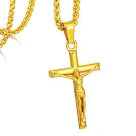 murtoo Cross Necklace for Men, Christian Jesus Pendant, Stainless Steel Mens Necklace, Thanksgiving Family Christmas Jeweley Gift Idea for Men Women (Gold, 22")