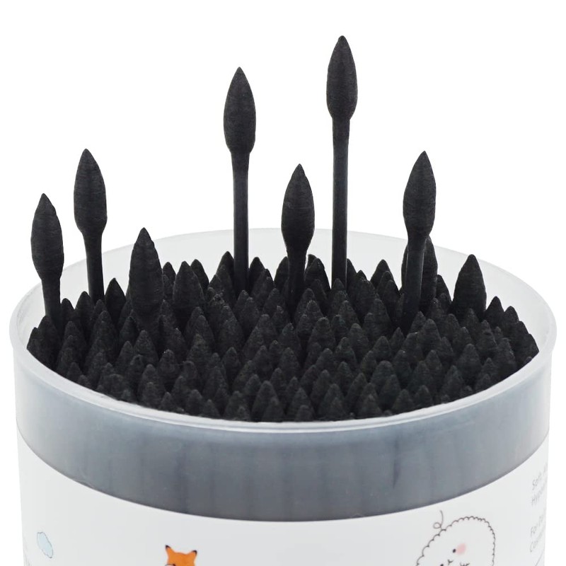 HOMEFOX Black Cotton Swabs Precision Pointed - 400 Count Organic