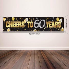 60th Birthday Decorations Banner Happy 60th Birthday Cheers to 60 Years Birthday Sign Gold Glitter Birthday Banner, Anniversary Celebration Backdrop Party Decoration Supplies