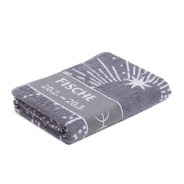 Gözze - Fluffy sauna towel with zodiac sign design, fish, 100% cotton, 80 x 180 cm, anthracite/silver
