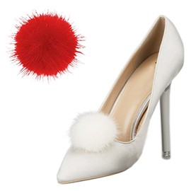 2 Pcs 1.97 Inch Mink Fur Pom Pom Shoe Clips Detachable Fluffy Shoe Accessories Cute Flats Pumps Shoe Decor for Wedding Party Red