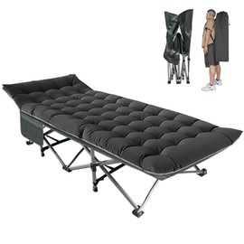 BIG RED Camping Cot, Folding Camping Cots for Adults, 1200D Double Layer Oxford Portable Folding Outdoor Cots for Camping W/Soft Pad Carry Bag for Home Office Nap Beach Travel