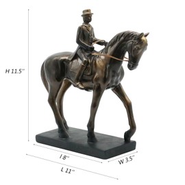 Lukitas Equestrian Statue, Vintage Elegant Gentleman on Horse Sculpture Home Décor, Light Luxury Art Ornament for Entryway Study Living Room, Bronze Color, Resin, 11.5''