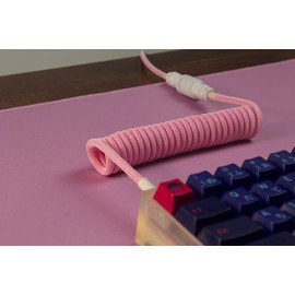 Tez Cables Pink Coiled Cable Aviator for Mechanical Keyboards E-Series (5 ft, USB-C, GX-16, Pink White)