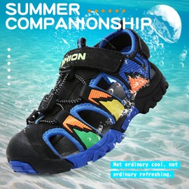 Littleplum Sandalias deportivas con puntera cerrada para niños pequeños, zapatos de verano para niños grandes, caminar, senderismo al aire última intervensión, Xblack/Blue, 1.5 Niño pequeño