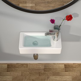 Kichae Small Bathroom Sink Wall Mounted - Wall Mounted Bathroom Sink Rectangle 15" x 7" with Faucet Hole Right Hand Tiny White Ceramic Wash Basin