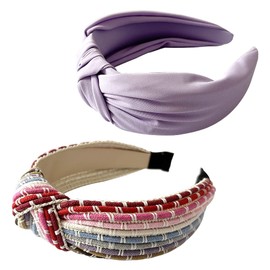 metulip 2Pcs Knotted Headbands for Women Purple Headband Boho Headband Fashion Headbands for Women