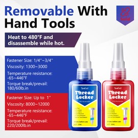 Thread Lock Blue and Red, Threadlocker Lock Tight, Medium & High Strength Thread Locking Seal Fastener, Curing Screw Metal Glue for Nuts, Bolts, Metals, Prevent Loosening & Corrosion, Leakage, 100ml