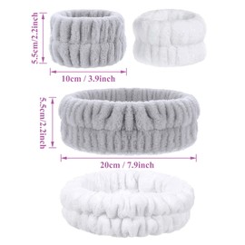 6 Piece Spa Face Headband Wrist Wash Bands Set, Absorbent Makeup Hair Band, Face Wash Bracelets, Elastic Make-Up Hairband, Wrist for Washing Face (Grey, White)