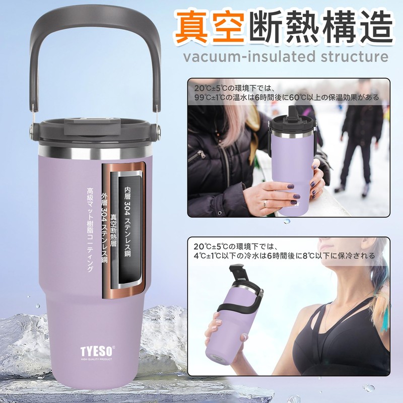 TYESO Tumbler with Straw, 600ml Coffee Thermos, Vacuum Insulated, Double