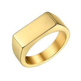 Bestyle 18K Gold Plated Band Ring Rectangle Shape Gold Signet Ring Chunky Simple Plain Solid Stainless Steel Casual Ring Rerto Biker Statement Ring Stackable, Size 11