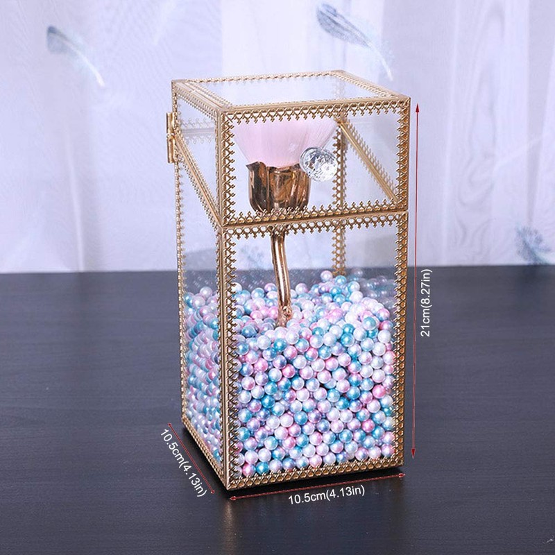 L-Lei Makeup Brush Holder with Lid,Clear Glass Makeup Brush Organizer