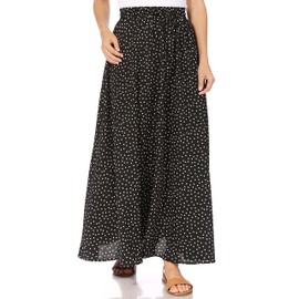 Maxi Skirts for Women Long Length Reg & Plus Skirts for Women & Teens, Trendy Summer Skirts for Women, Aline Flowy Elastic High Waisted Midi Womens Skirts Boho (XXX-Large, Black White Dots)