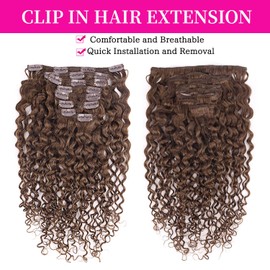 Fulang Hair Kinky Curly Clip-In Hair Extensions Real Hair 40 cm 8 Pieces 120 g Dark Brown Hair Pieces Real Hair Extensions Clip-In Hair Extensions for Women