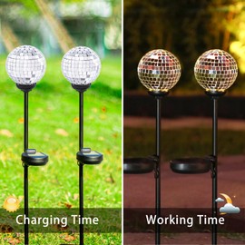 VCUTEKA Solar Garden Decorative Lights Outdoor, Mosaic Solar Light Waterproof LED Pathway Stake Light for Landscape Patio Yard Deck Walkway Decoration, 2 Pack Silver