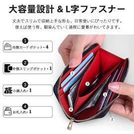 VISOUL Card Slots, Zipper Pockets, Credit Card Case, Genuine Leather, Coin Case, red