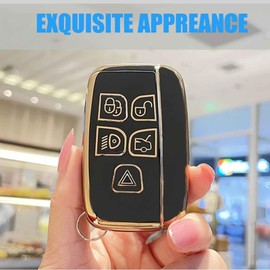 Car Key Cover for Defender Discovery Evoque LR4 Range Rover Sport Freelander Jaguar Velar Vogue, Evoque Key Cover, Soft TPU Key Fob Cover - 5 Bottons(Black)