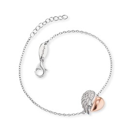 Engelsrufer Women's Bracelet Made of Sterling Silver and Heart Wing Pendant – Set with Three White Zirconia Stones – Lobster Clasp – Adjustable Length – Nickel-Free, Sterling Silver, Cubic Zirconia