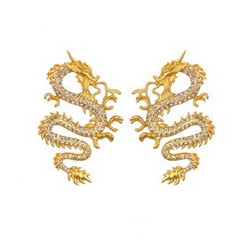 Generic Golden Crystal Dragon Earrings for Women, Vintage Chinese Style Stud Earrings, Beautiful and Elegant