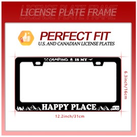 UNINDREM Camping is My Happy Place License Plate Frame Mountains Stainless Steel License Plate Frame Auto Parts Decoration with Screws License Plate Holder for Men Women 12x6 Inch