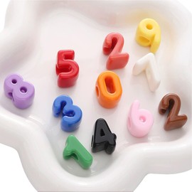 40 PCS Number Beads 3D Acrylic 0-9 Loose Large Hole for Jewelry Making Crafts Chains (Mixed Color 0-9)