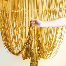 2pcs 3ft X 8.3ft Gold Metallic Tinsel Curtains Aluminum Foil Flow Silk Curtain Background Streamer Birthday Party Wedding Holiday Backdrop Decoration