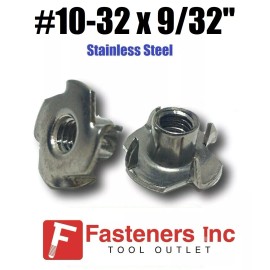 Fasteners Inc. (CHOOSE QTY) #10-32 x 9/32" Long Barrel Stainless Steel T-Nut Tee Nut 3-Prong - 1000