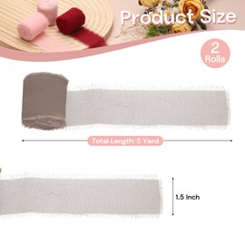 uxcell 2 Rolls Chiffon Ribbon, 1.5 Inch x 5 Yard Handmade Fringe Silk Frayed Ribbon for Flower Bouquet Wrapping Wedding Decoration Bridal DIY Crafts Light Brown