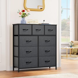 YITAHOME 9 Drawers Fabric Dresser, Dresser for Bedroom, Chest of Drawers, Storage Tower Organizer Unit for Living Room, Closets - Sturdy Steel Frame, Wooden Top & Easy Pull Fabric Bins