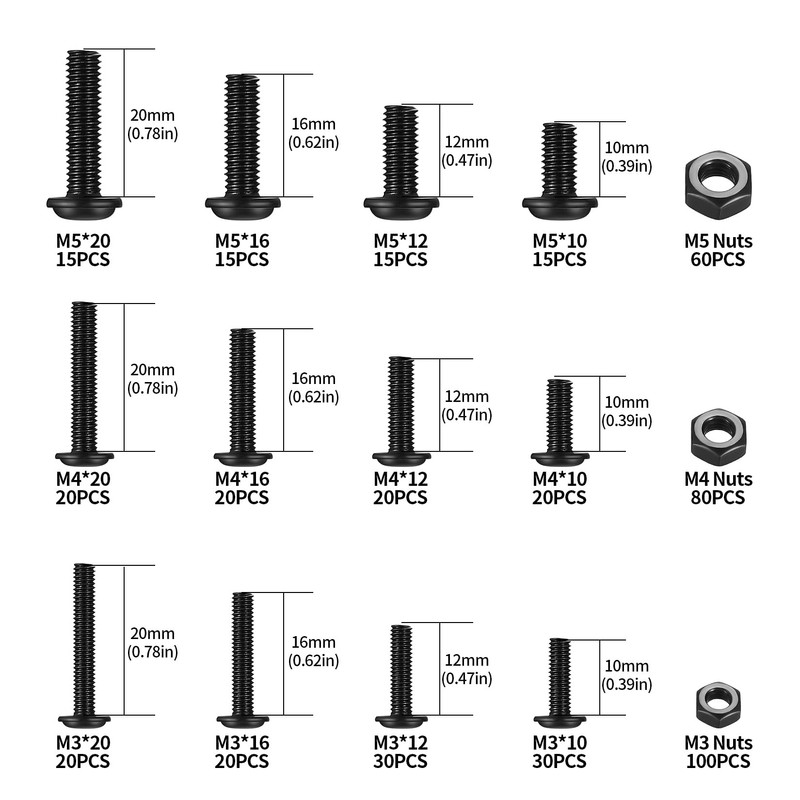 M3 M4 M5 Screws Set, 480 Pieces Pan Head Screws