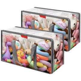 Vieshful 2 Pack Clear Clothes Storage Bag, 60L Zippered Closet Organizer, Plastic Storage Containers Moving bags for Comforter, Blanket, Bedding, Duvet, Toys