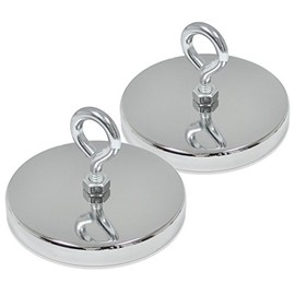 Master Magnetics Ceramic Round Base Magnet with Eyebolt - Chrome Plate, 3.20" Diameter, 2.13" Total Height, 95 Pound Pull, Silver, Pack of 2, RB80EBX2