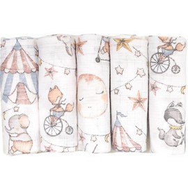 FENSILO Baby Muslin Cloths, Burp Cloths, Muslin Nappies, Pack of 5, 70 x 80 cm for Baby and Newborn, Muslin Squares for Boys and Girls, Cotton Burp Cloths, Wipe-Clean