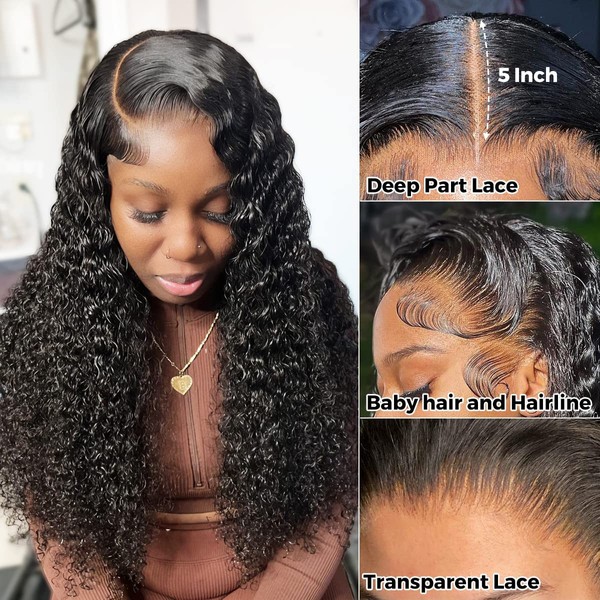 5x5 Hd Transparent Lace Front Wigs Human Hair 180% Deep Wave Curly 5x5 Glueless Lace Wig Human Hair Wigs For Black Women 10A Brazilian Human Hair Wigs Pre Plucked With Baby Hair 22Inches