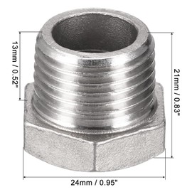 TA-VIGOR 2Pcs Reducer Hex Bushing, 1/2 PT Male to 3/8 PT Female 304 Stainless Steel Reducing Pipe Fitting Adapter for Water Oil Air Pressure Gauge, Pipe Connecting Conversion