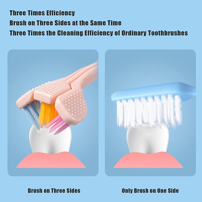 Pack of 2 3 4 Three Sided Toothbrushes Soft Bristle