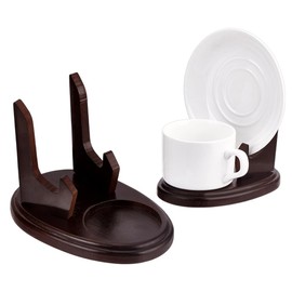 PH PandaHall 2pcs Wood Tea Cup and Saucer Display Stand, Brown Single Cup Display Wooden Saucer Holder Racks Organizer for Kitchen Table Plate Art Decorative, 5.9x3.8x4.4 inch