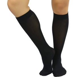 ToBeInStyle Women's Fashion Opaque Nylon Knee High Socks - Black - One Size