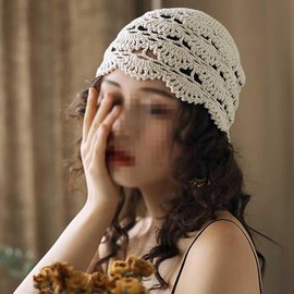 Women Lace Beanie Hat Handmade Crochet Lace Hat Vintage Knitted Cutout Turban Cap Summer Hair Accessories Cap for Women and Girls (AU, Alpha, One Size, Beige)