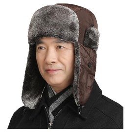 Men Waterproof Winter Trappers Hats Warm Winter Cold Weather Hats Ushanka Dad Trapper Hats Ear Flap Faux Fur Lined Russian Hats Chin Strap Outdoor Earflaps Cycling Hiking Hunting Hat Ski Ushanka Cap