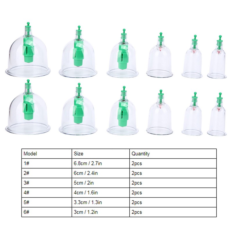 12pcs Vacuum Suction Cupping Cup Acupuncture Therapy Massage Cupping Set